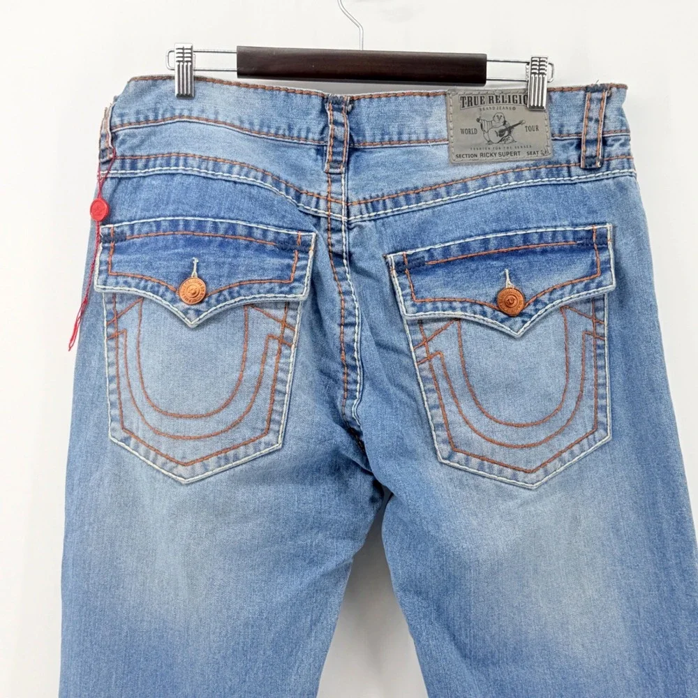 True Religion Ricky Super T Jeans Mens 40 Blue Good Altered Hem Straight Leg